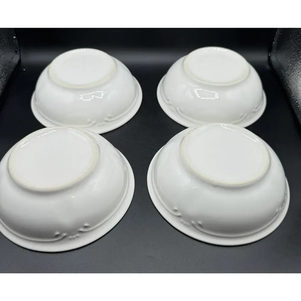 4 Pfaltzgraff FILIGREE Ceramic White 6” Cereal Soup Salad Bowls EUC -A94